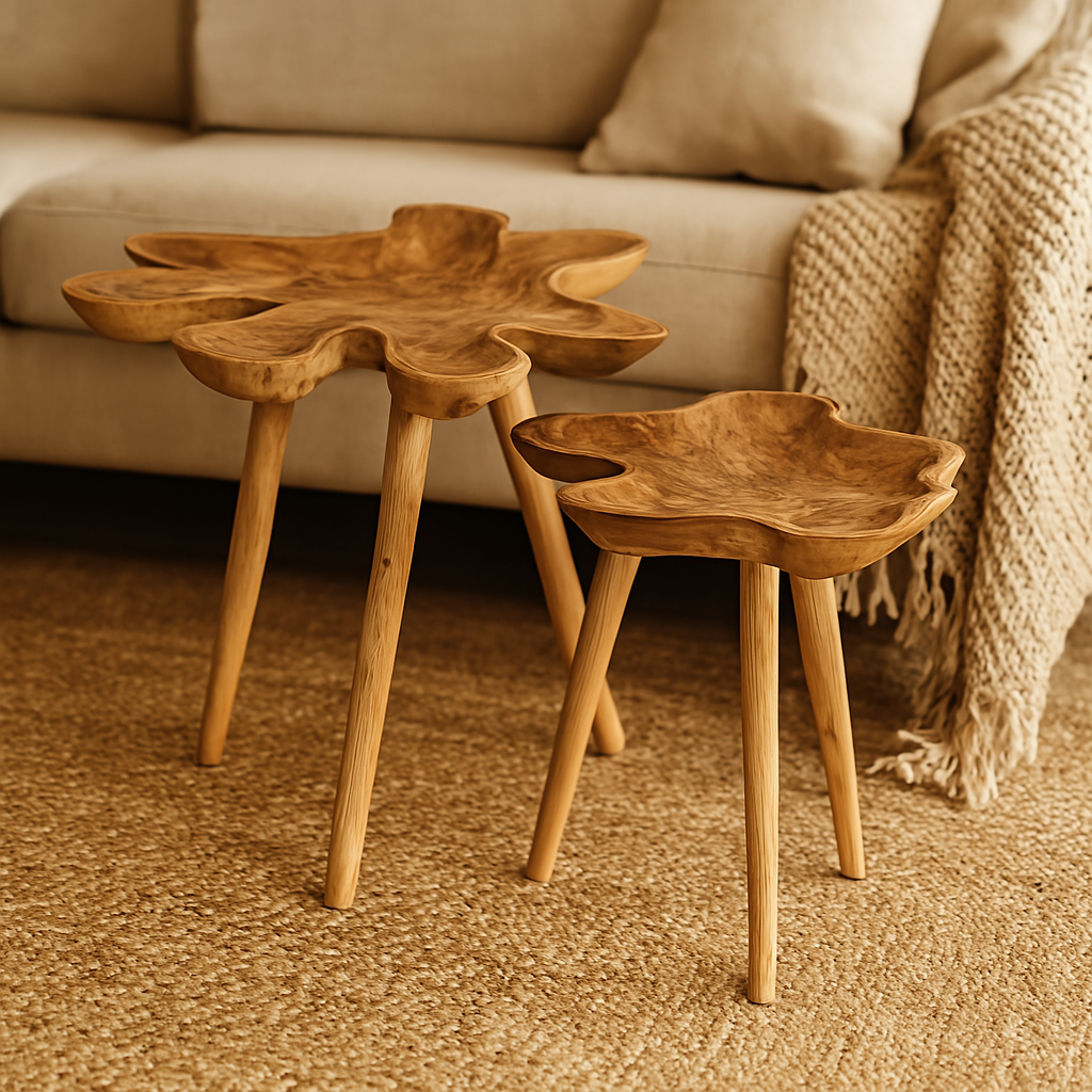 Bijzettafel Splash Teak Hout Naturel Set van 2 - Bijzettafel - J-Line - livinglovely.nl