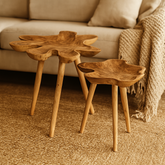 Bijzettafel Splash Teak Hout Naturel Set van 2 - Bijzettafel - J-Line - livinglovely.nl