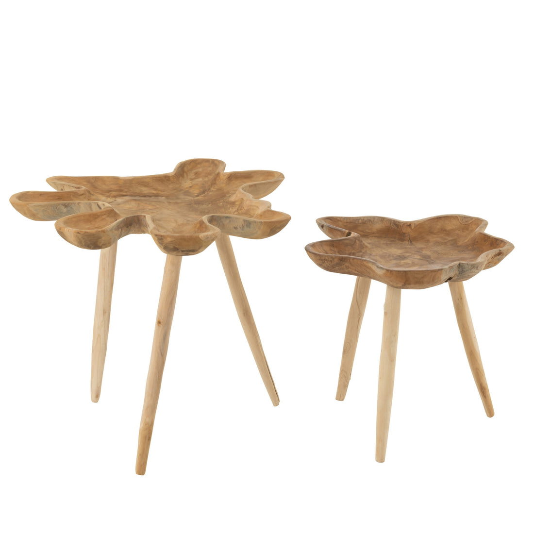 Bijzettafel Splash Teak Hout Naturel Set van 2 - Bijzettafel - J-Line - livinglovely.nl