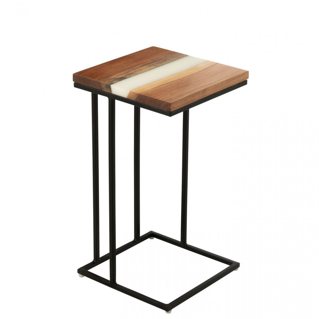Bijzettafel Vierkant Acacia Hout/Epoxyhars Naturel/Wit - Bijzettafel - J-Line - livinglovely.nl