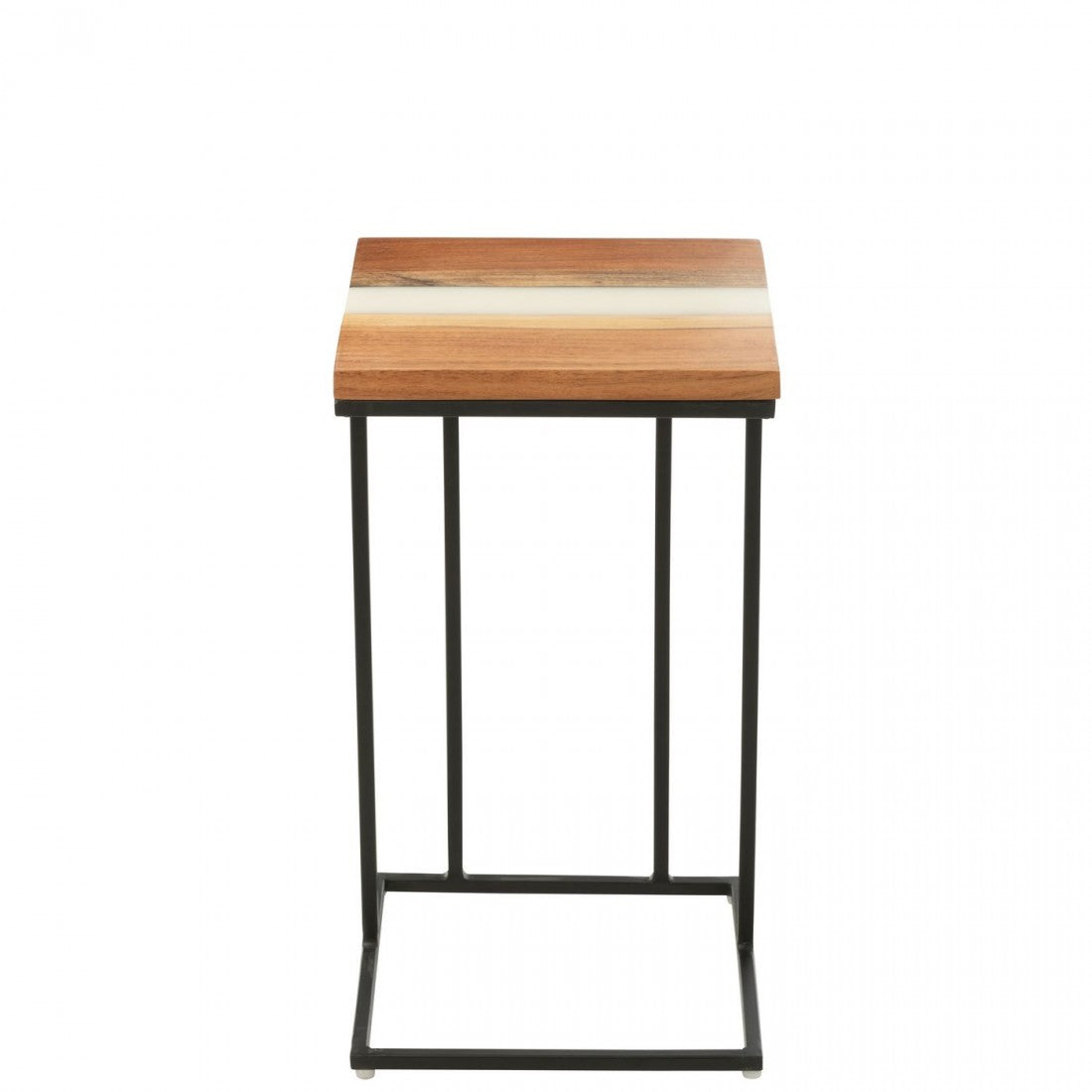 Bijzettafel Vierkant Acacia Hout/Epoxyhars Naturel/Wit - Bijzettafel - J-Line - livinglovely.nl