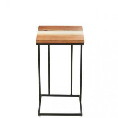 Bijzettafel Vierkant Acacia Hout/Epoxyhars Naturel/Wit - Bijzettafel - J-Line - livinglovely.nl