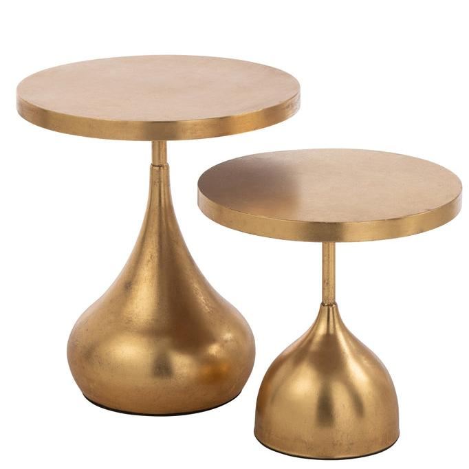 Bijzettafels Druppel Metaal Goud Set van 2 - Bijzettafel - J-Line - livinglovely.nl
