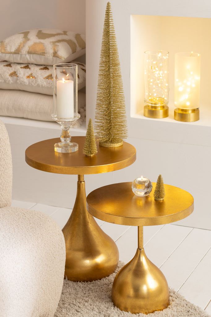 Bijzettafels Druppel Metaal Goud Set van 2 - Bijzettafel - J-Line - livinglovely.nl