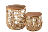 Bijzettafels Ellen Rotan Naturel Set van 2 - Bijzettafel - J-Line - livinglovely.nl
