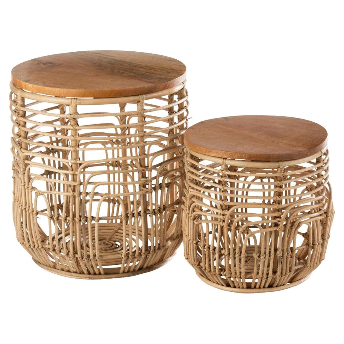Bijzettafels Ellen Rotan Naturel Set van 2 - Bijzettafel - J-Line - livinglovely.nl