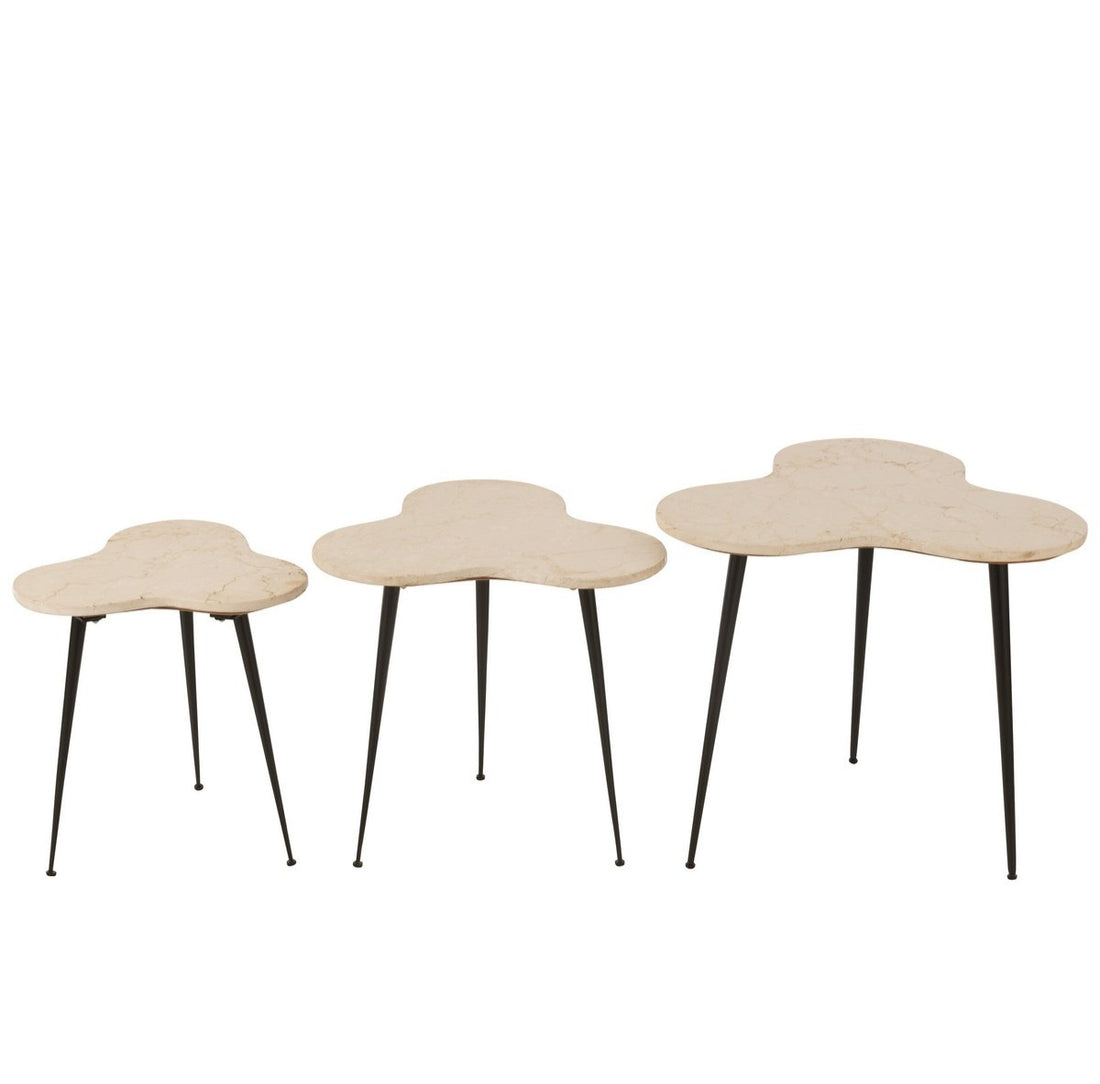 Bijzettafels Marmer/Metaal Set van 3 - Bijzettafel - J-Line - livinglovely.nl
