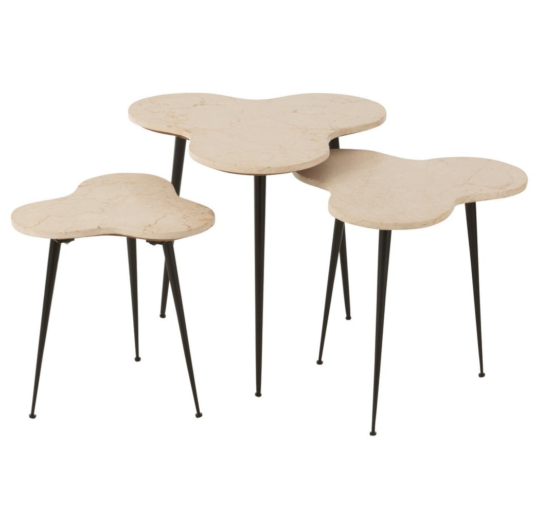 Bijzettafels Marmer/Metaal Set van 3 - Bijzettafel - J-Line - livinglovely.nl