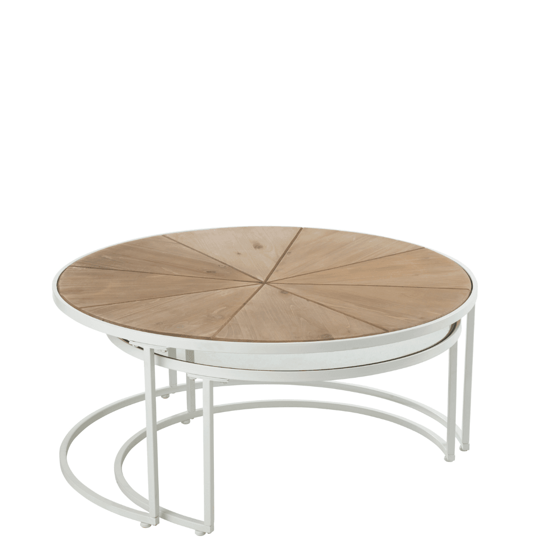 Bijzettafels Relax Metaal/Hout Wit/Naturel Set van 2 - Bijzettafel - J-Line - livinglovely.nl