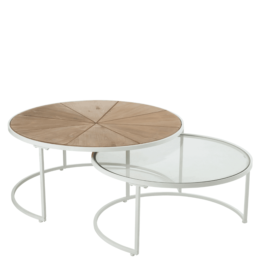 Bijzettafels Relax Metaal/Hout Wit/Naturel Set van 2 - Bijzettafel - J-Line - livinglovely.nl