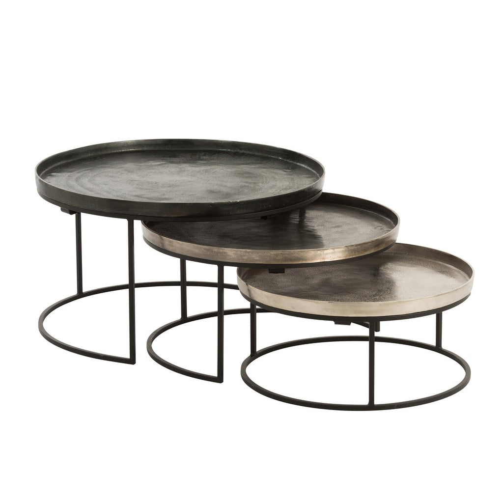 Bijzettafels Rond Aluminium Zwart/Mix Set van 3 - Bijzettafel - J-Line - livinglovely.nl