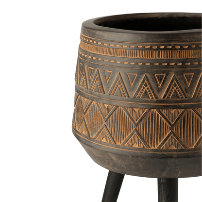 Bloempot 3 poten Ethnic Bruin Beige - Pot - J-Line - livinglovely.nl