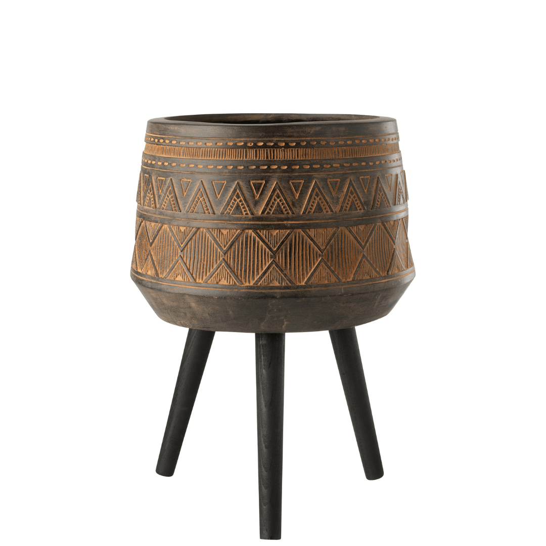 Bloempot 3 poten Ethnic Bruin Beige - Pot - J-Line - livinglovely.nl