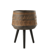 Bloempot 3 poten Ethnic Bruin Beige - Pot - J-Line - livinglovely.nl