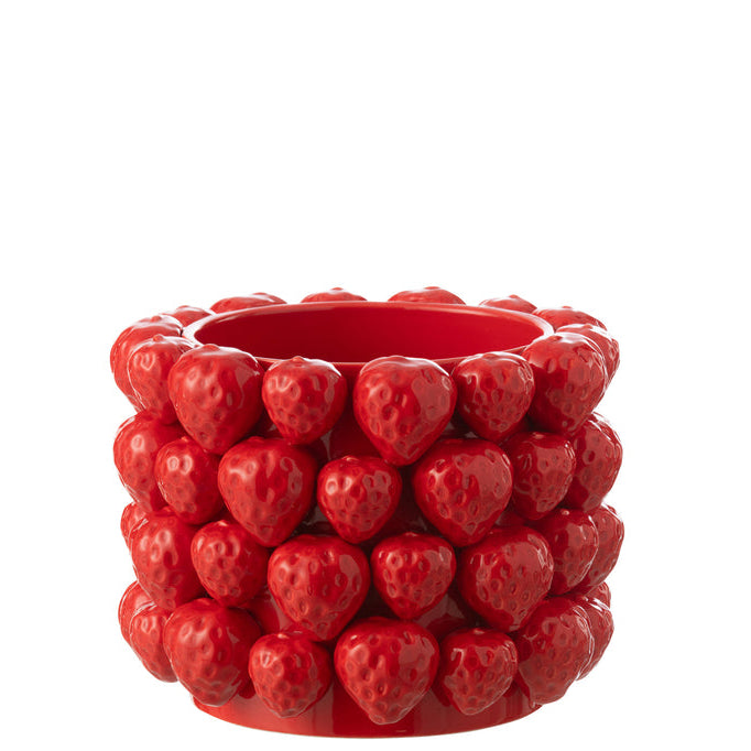 Bloempot Aardbeien Keramiek Rood Large Ø25 cm - Pot - J-Line - livinglovely.nl