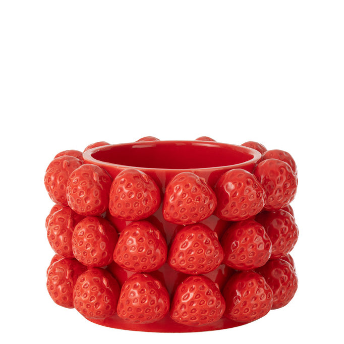 Bloempot Aardbeien Keramiek Rood Medium - Pot - J-Line - livinglovely.nl