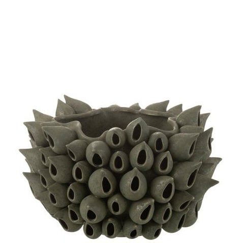 Bloempot Anemone Low Porselein Grijs L36cmxB35cmxh24cm - Pot - J-Line - livinglovely.nl