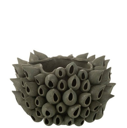 Bloempot Anemone Low Porselein Grijs L36cmxB35cmxh24cm - Pot - J-Line - livinglovely.nl