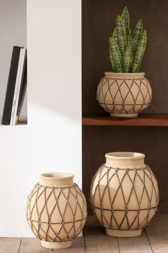 Bloempot Berber Beige Large - J-Line 31.5x31.5x35.5cm - Pot - J-Line - livinglovely.nl