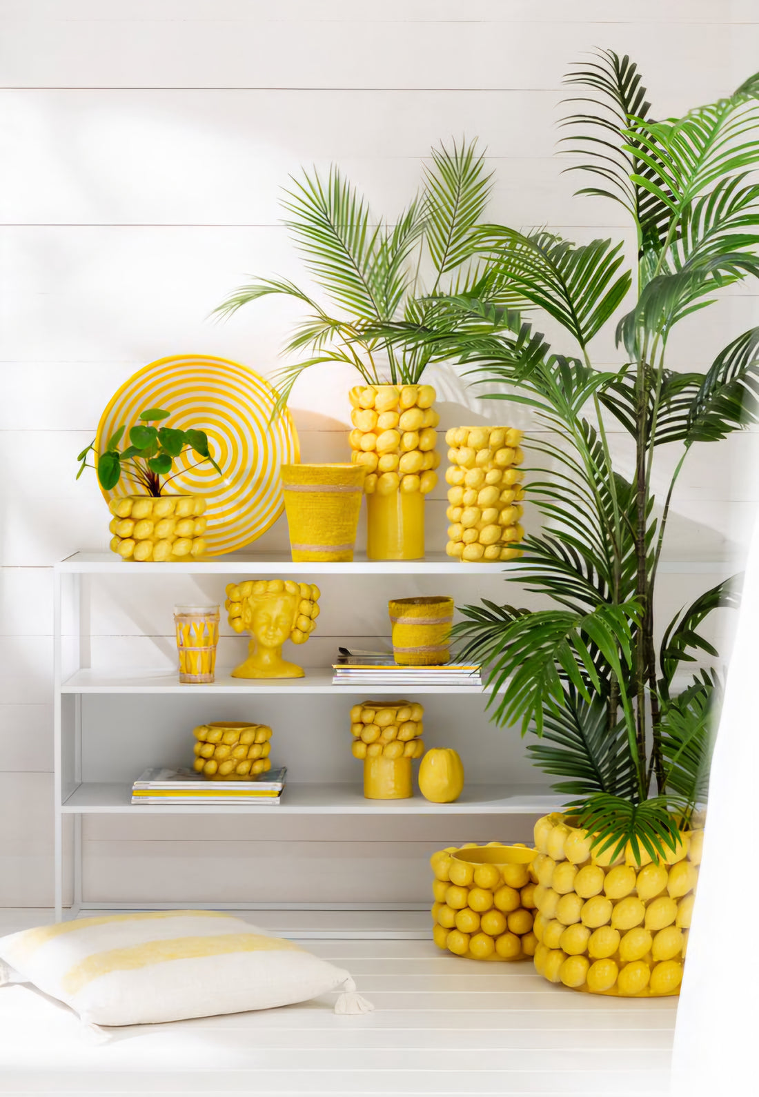 Bloempot Citroenen Keramiek Geel Large - Pot - J-Line - livinglovely.nl