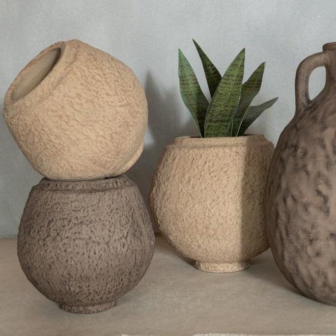 Bloempot Keramiek Taupe/Bruin Small Set van 2 - Bloempot - J-Line - livinglovely.nl