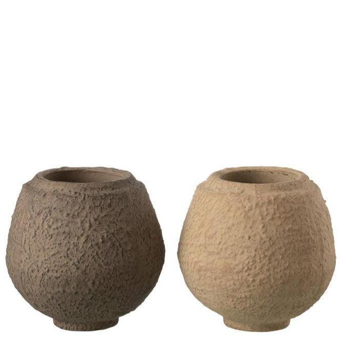 Bloempot Keramiek Taupe/Bruin Small Set van 2 - Bloempot - J-Line - livinglovely.nl