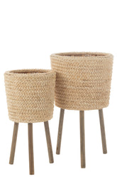 Bloempot Rond Maiskolfbladeren/Multiplex Naturel Set van 2 - Pot - J-Line - livinglovely.nl