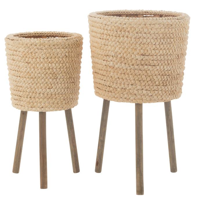 Bloempot Rond Maiskolfbladeren/Multiplex Naturel Set van 2 - Pot - J-Line - livinglovely.nl