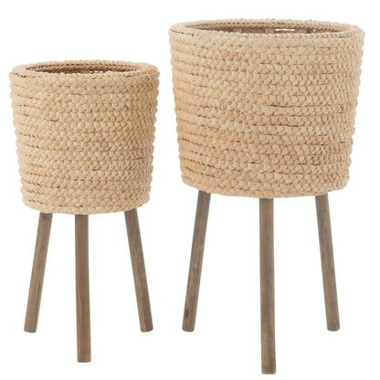 Bloempot Rond Maiskolfbladeren/Multiplex Naturel Set van 2 - Pot - J-Line - livinglovely.nl