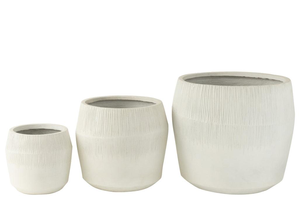 Bloempot Vezelklei Wit Set van 3 J-Line - Pot - J-Line - livinglovely.nl