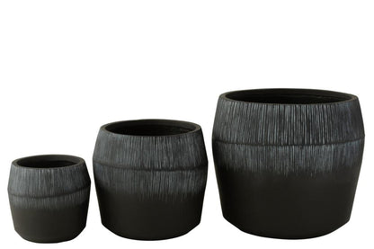 Bloempot Vezelklei Zwart Set van 3 J-Line - Pot - J-Line - livinglovely.nl