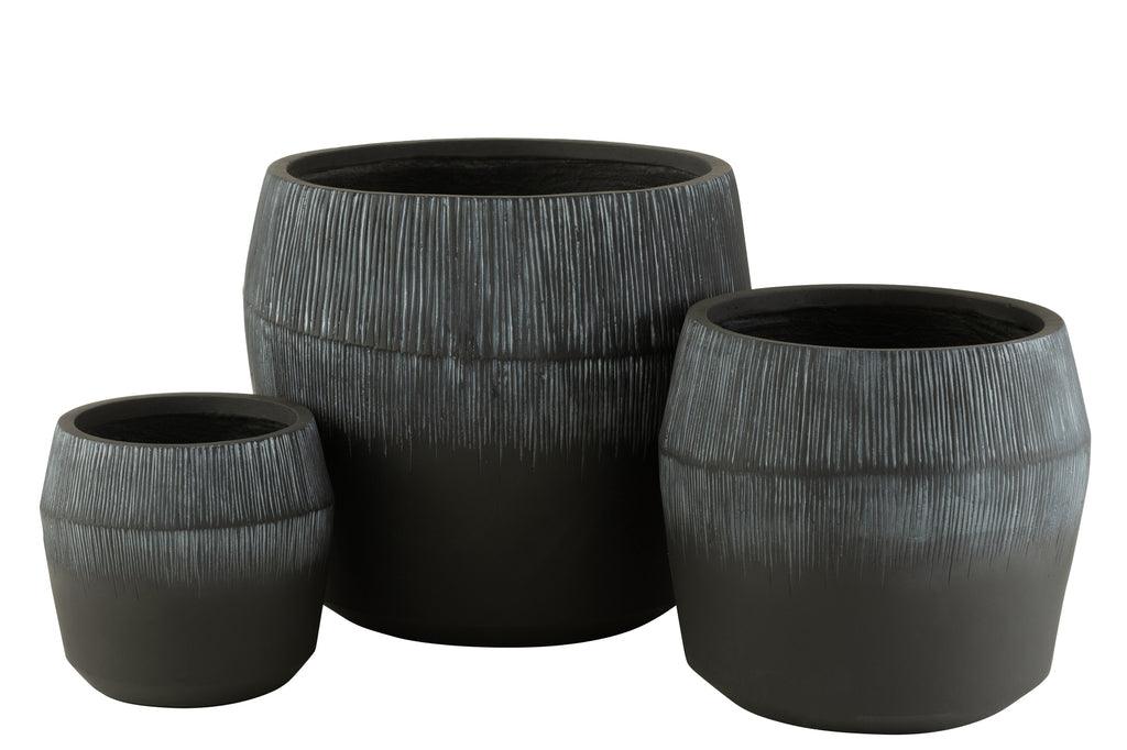 Bloempot Vezelklei Zwart Set van 3 J-Line - Pot - J-Line - livinglovely.nl