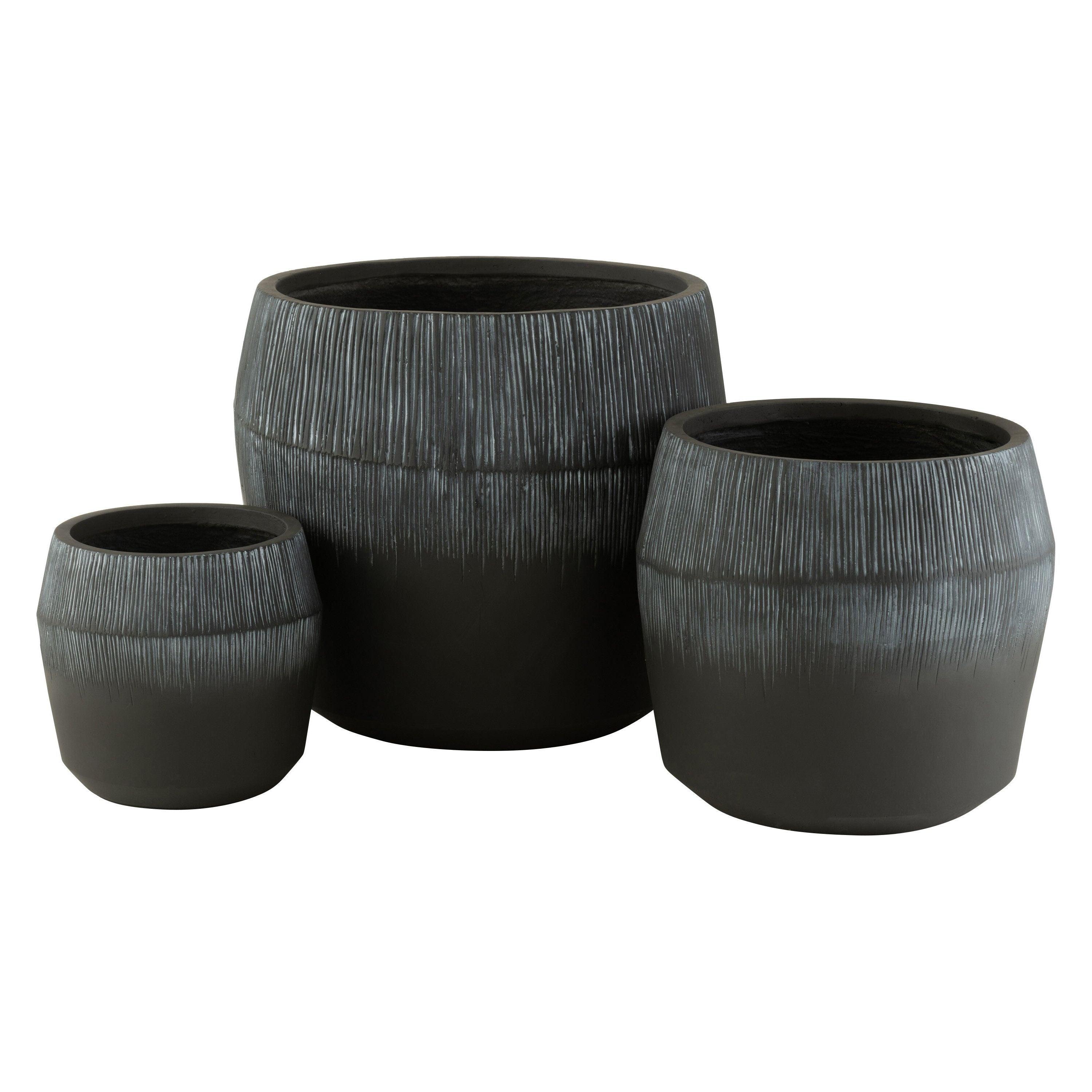 Bloempot Vezelklei Zwart Set van 3 J-Line - Pot - J-Line - livinglovely.nl