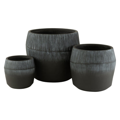 Bloempot Vezelklei Zwart Set van 3 J-Line - Pot - J-Line - livinglovely.nl