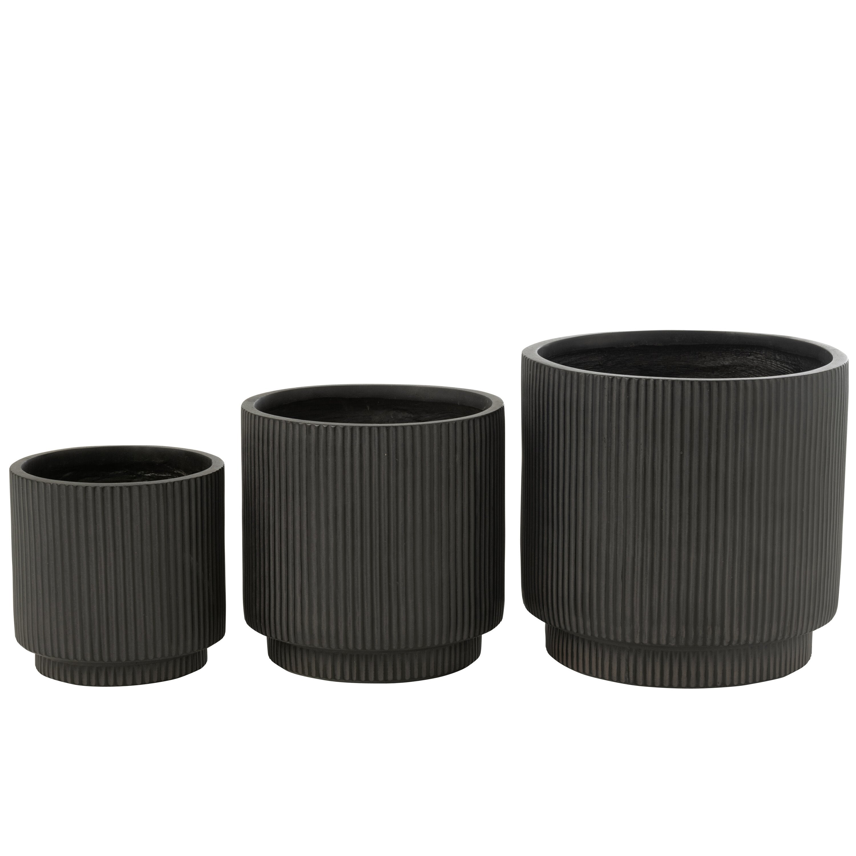 Bloempotten Misty Klei Zwart Set van 3 - Pot - J-Line - livinglovely.nl