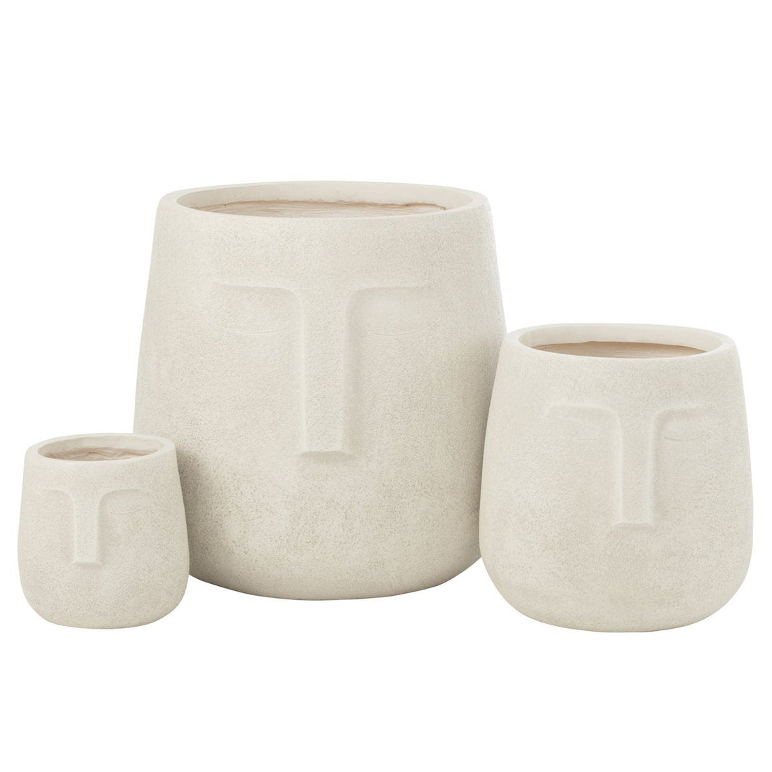Bloempotten Moai Klei Wit Set van 3 - Pot - J-Line - livinglovely.nl
