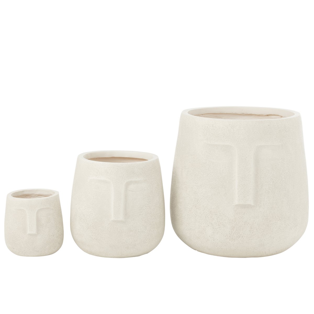 Bloempotten Moai Klei Wit Set van 3 - Pot - J-Line - livinglovely.nl