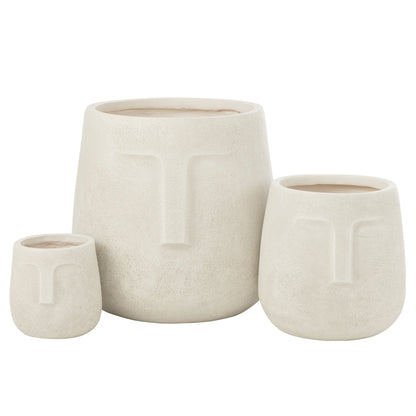 Bloempotten Moai Klei Wit Set van 3 J-Line