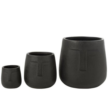 Bloempotten Moai Klei Zwart Set van 3 - Pot - J-Line - livinglovely.nl