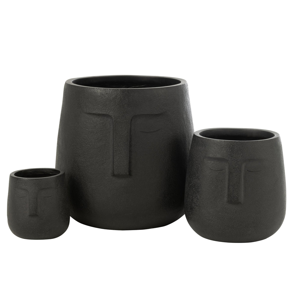 Bloempotten Moai Klei Zwart Set van 3 J-Line