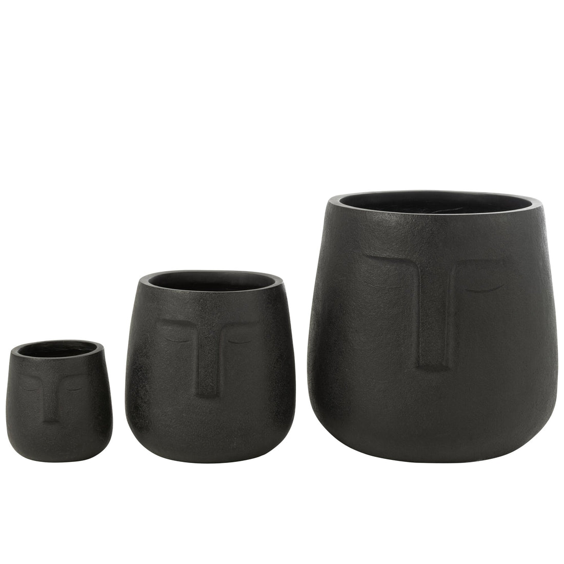 Bloempotten Moai Klei Zwart Set van 3 J-Line