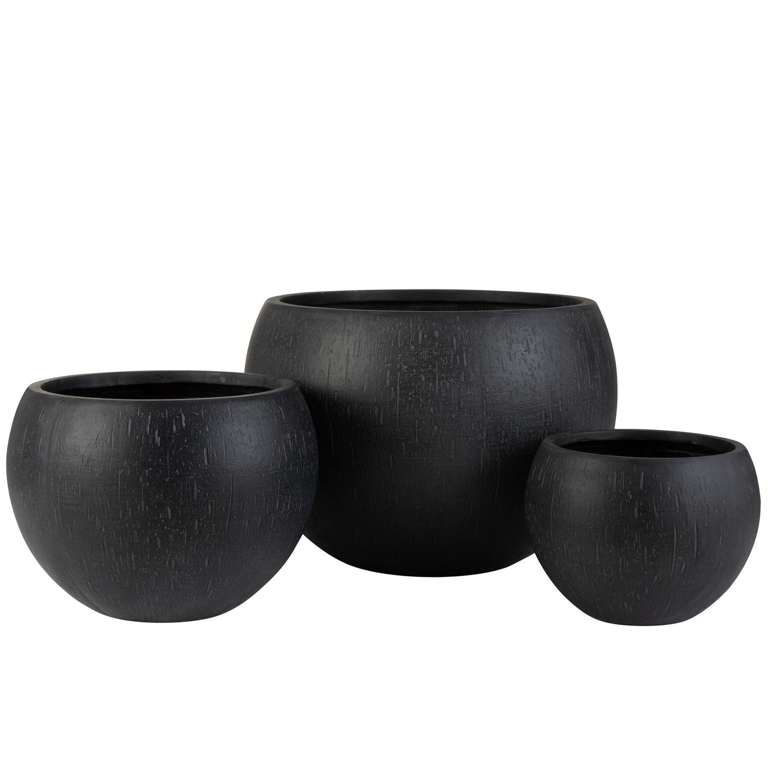 Bloempotten Rond Klei Zwart Set van 3 - Pot - J-Line - livinglovely.nl