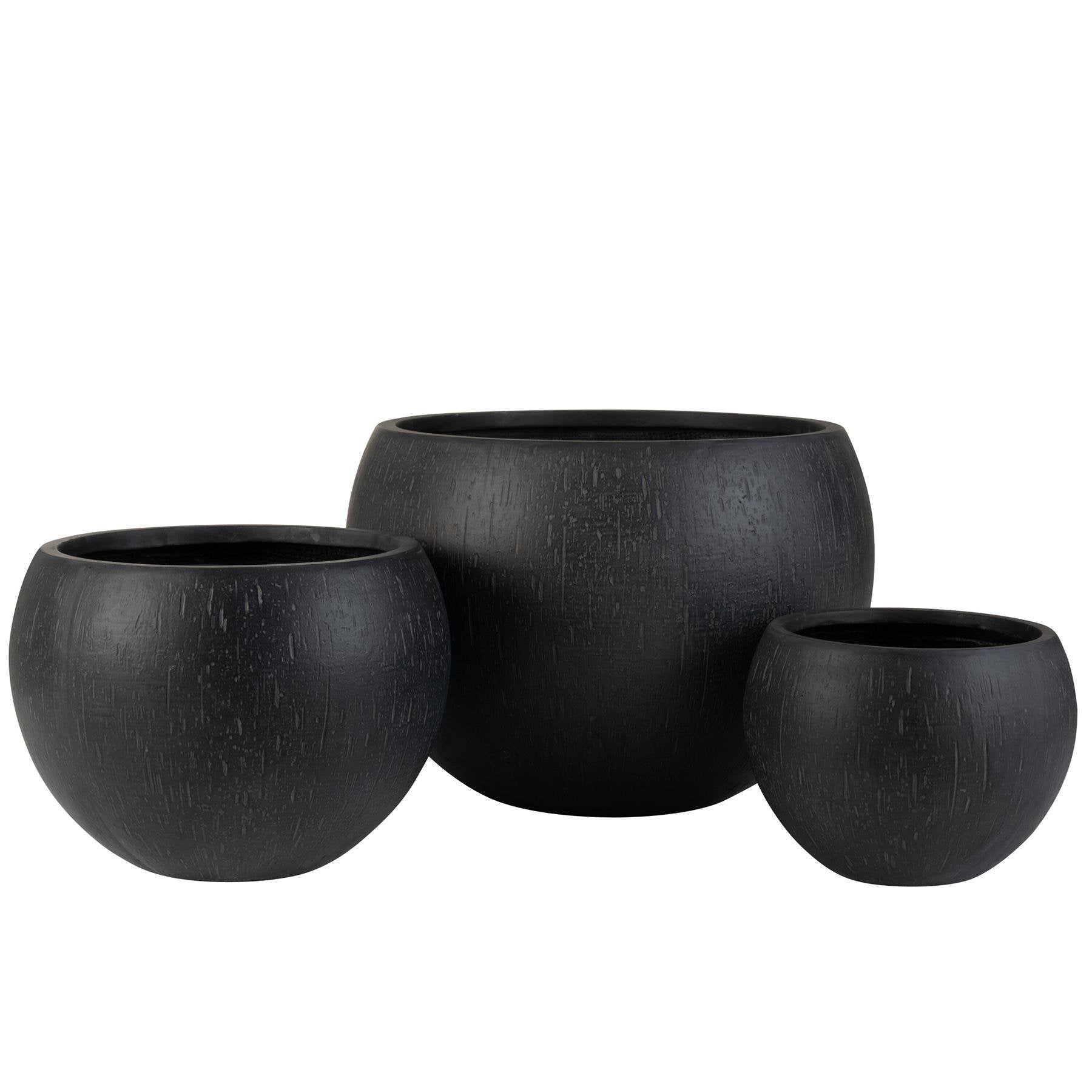 Bloempotten Rond Klei Zwart Set van 3 - Pot - J-Line - livinglovely.nl