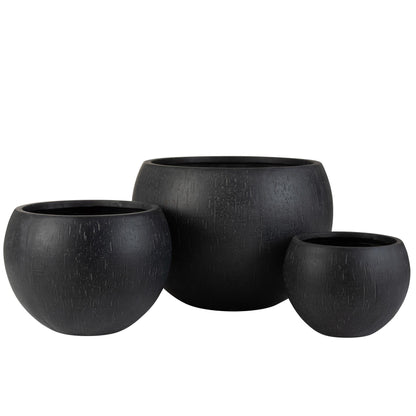 Bloempotten Rond Klei Zwart Set van 3 - Pot - J-Line - livinglovely.nl