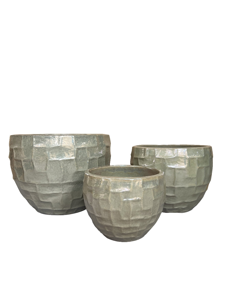 Bobi Pearl Ceramic Pot Round Square Pattern Set van 3 PTMD - Pot - PTMD - livinglovely.nl