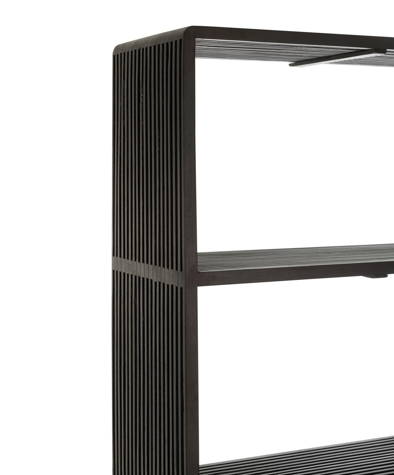 Boekenkast 4 Schappen Gerecycleerd Teak Zwart - Boekenkast - J-Line - livinglovely.nl