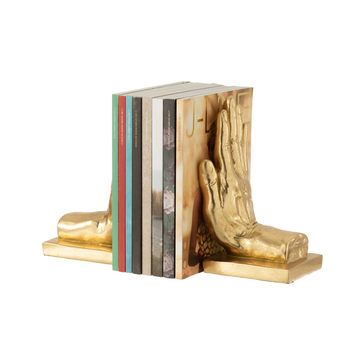 Buchstützen Hände Poly Gold Set aus 2 Stück J-Line