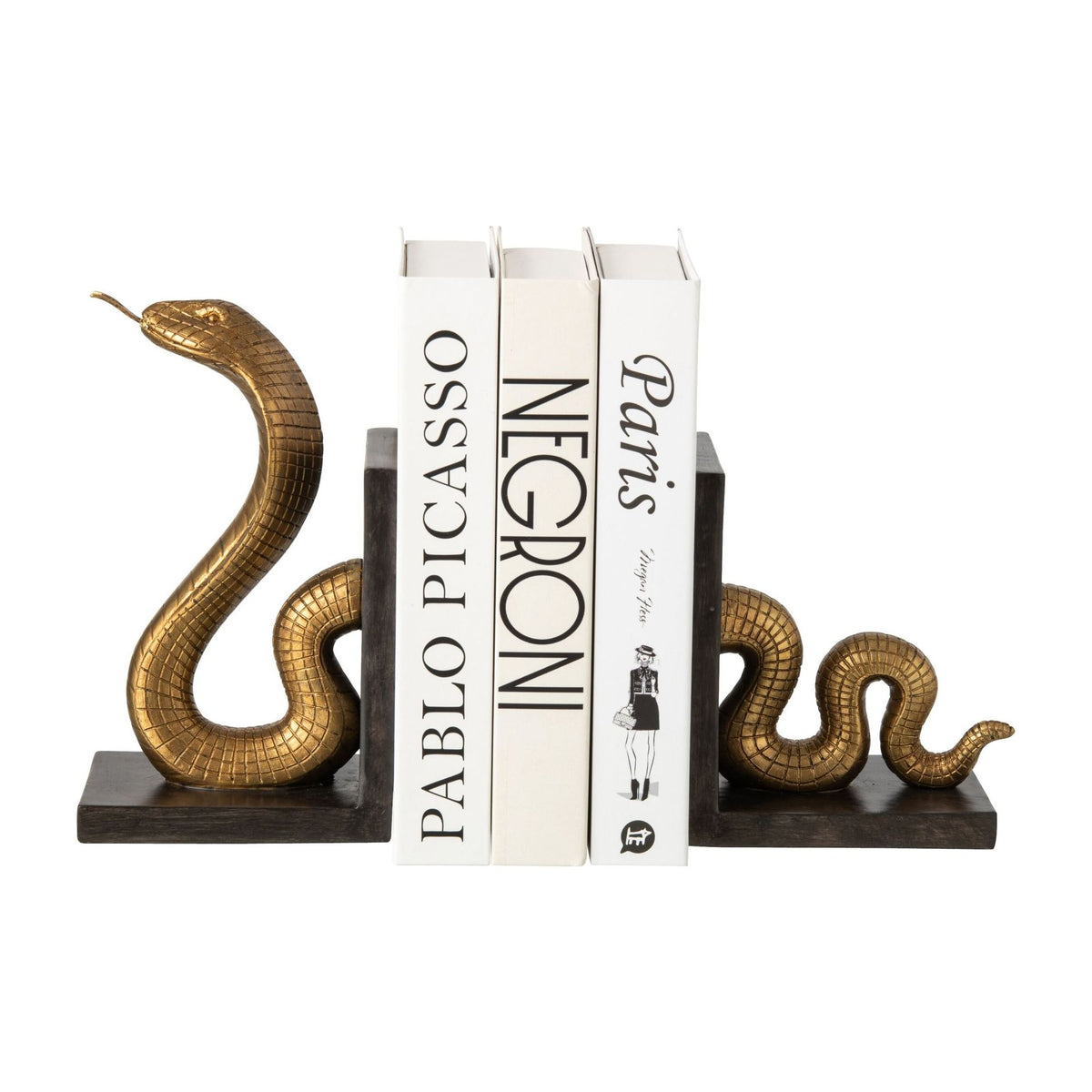 Boekensteun Slang Polyresin Goud/Zwart Set van 2 J-Line