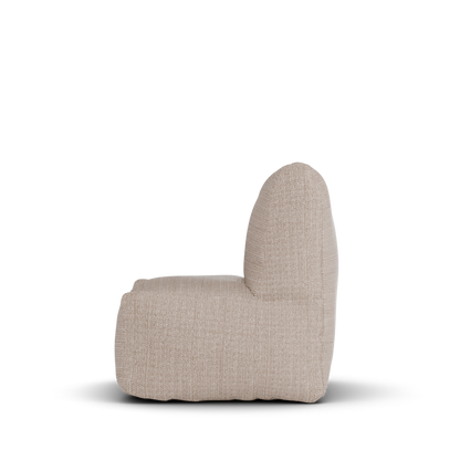 Taupe Boho kinderstoel van Laui Lounge van opzij, met rughoogte van 50 centimeter