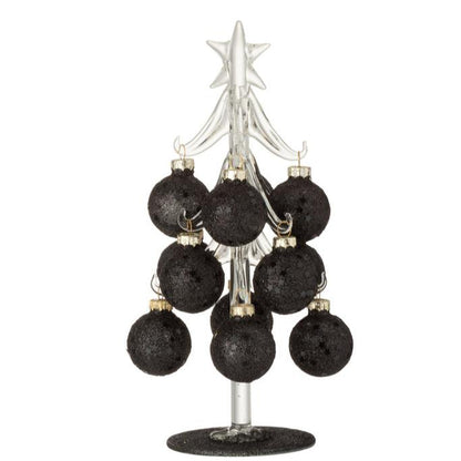 Boom Met Ballen Sterretjes Glas Zwart Small - Kerstdecoratie - J-Line - livinglovely.nl